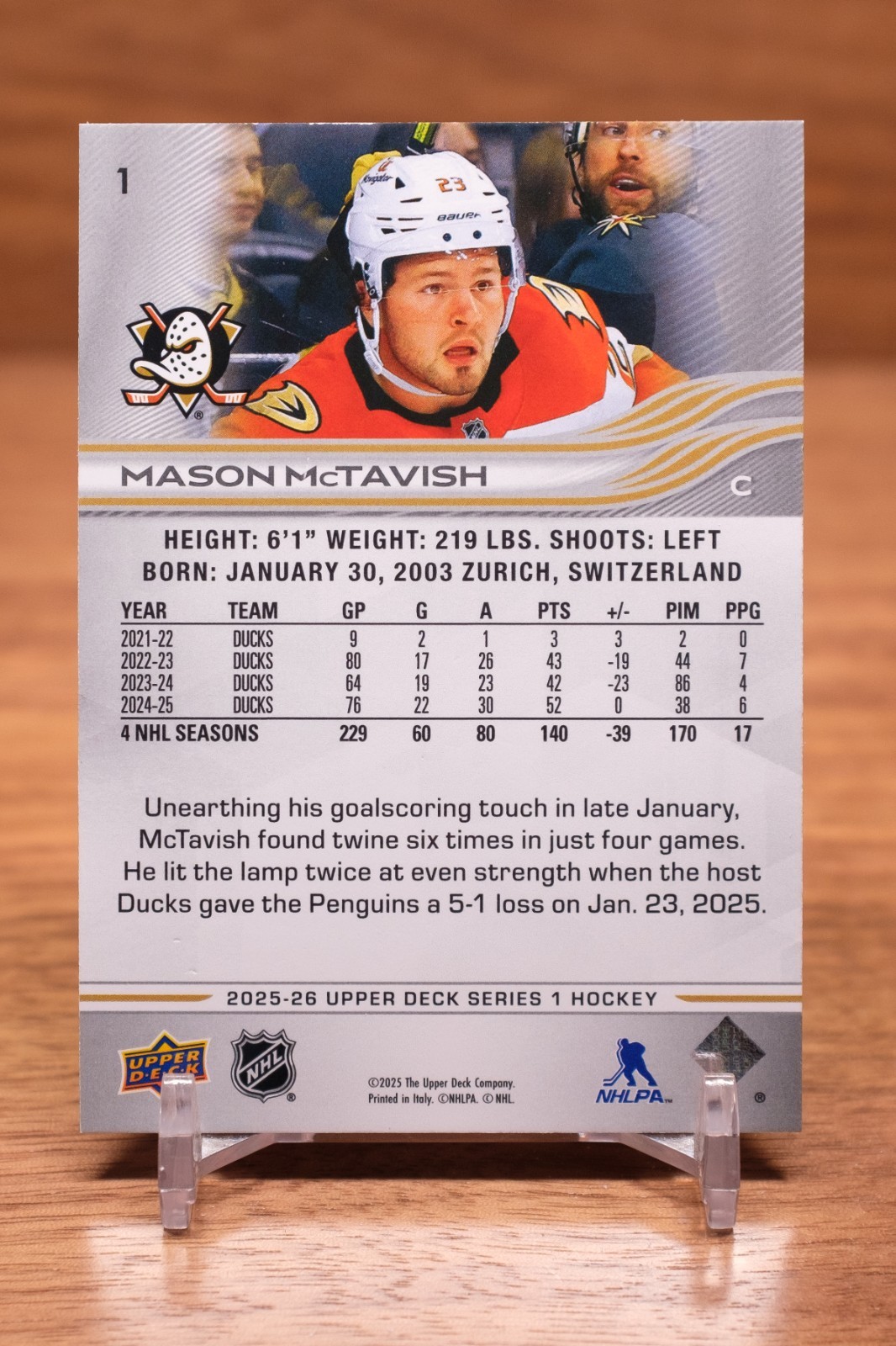 2025-26 Upper Deck Base #1 Mason McTavish – Anaheim Ducks
