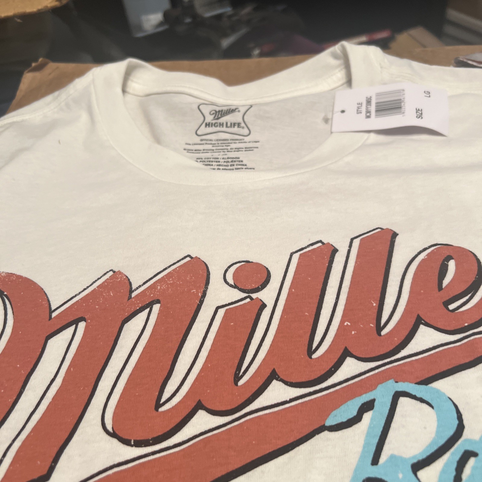 MILLER LITE SHIRT MENS Size LARGE BEIGH NASCAR RACING NEW