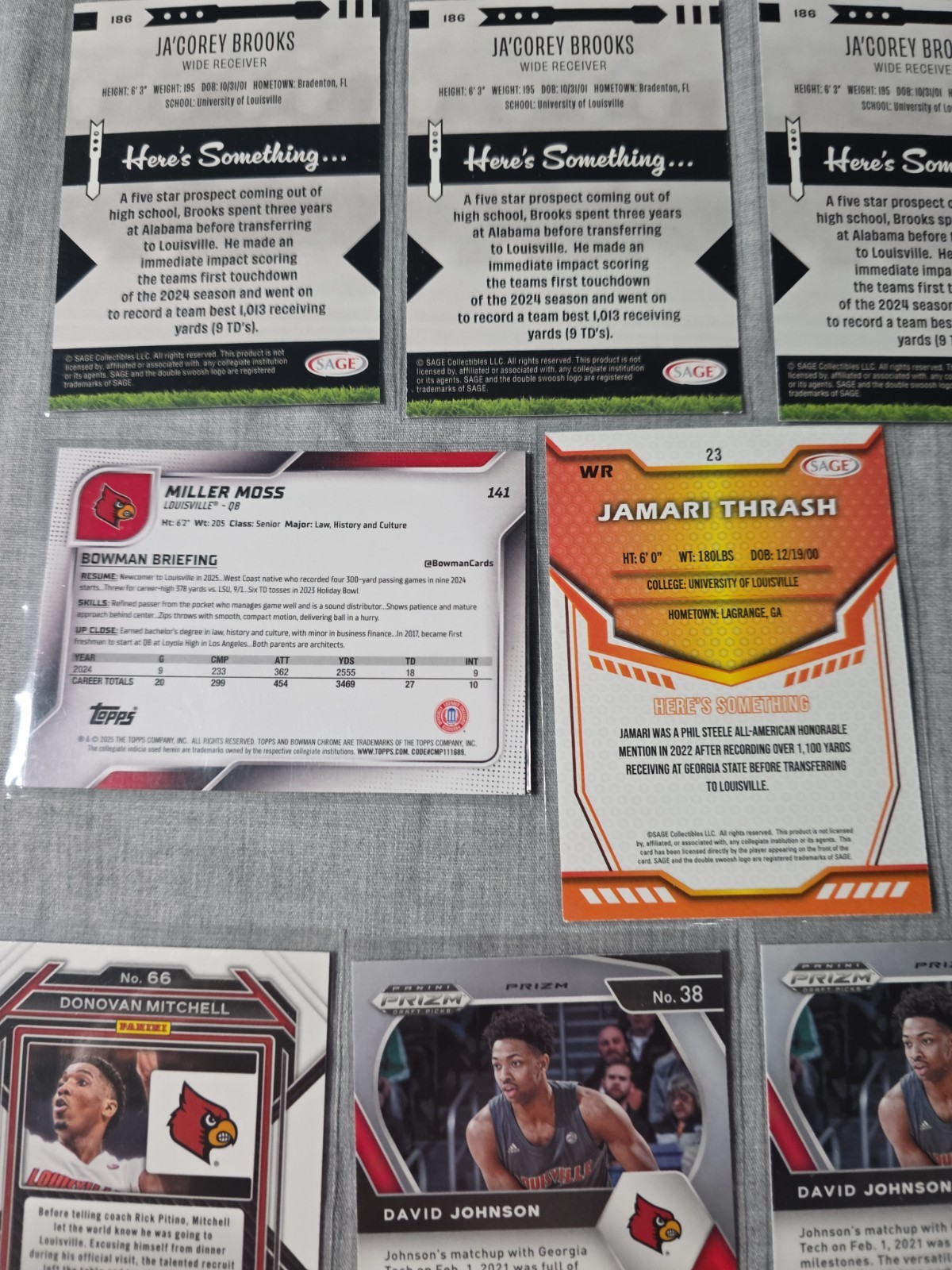 University Of Louisville Basketball & Football Trading Card Lot Of 8