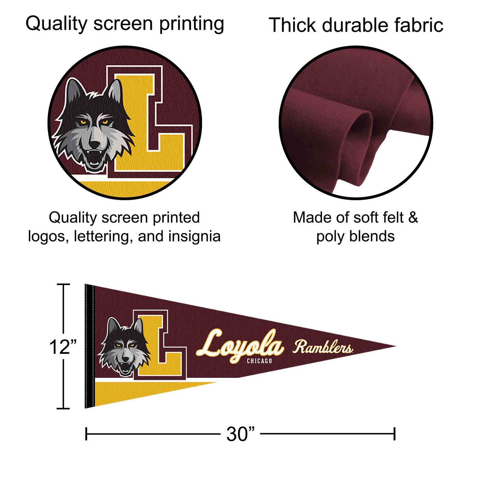 Loyola Chicago Ramblers 12 in X 30 in College Pennant