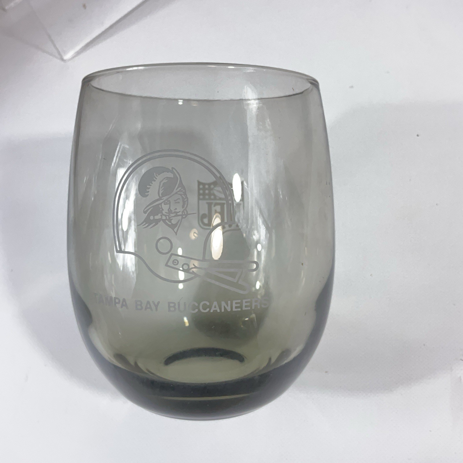 Vintage 70s TAMPA BAY BUCCANEERS NFL Smoked Roly Poly Glass Cup Rare