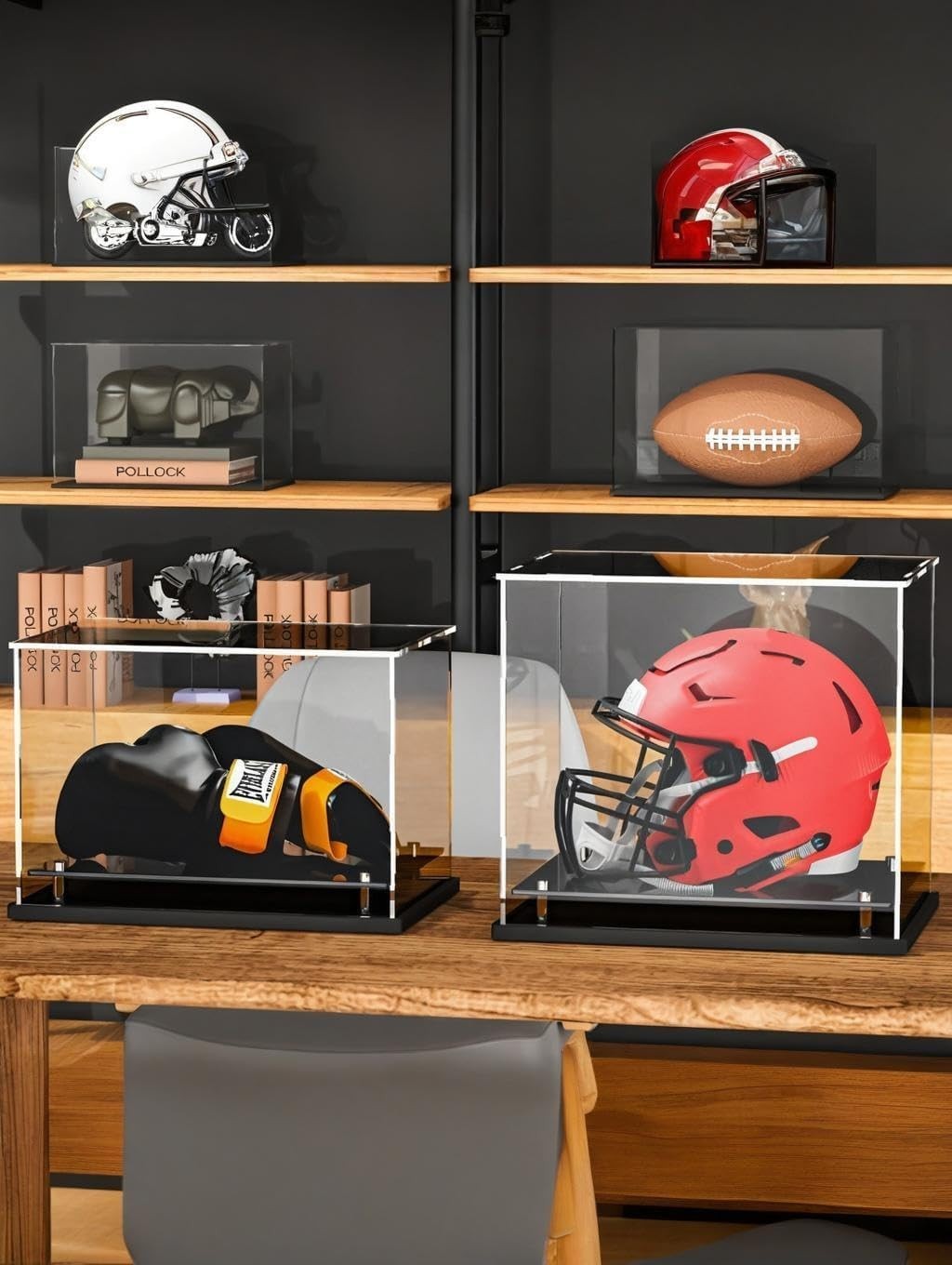Football Helmet Display Case Acrylic Full Size Protective Clear Showcase