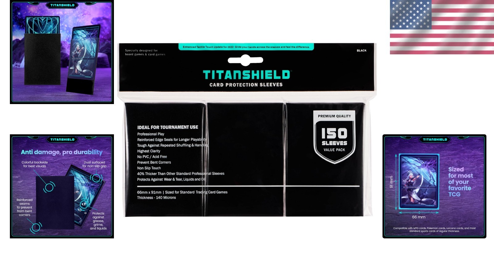 Dual-Textured Black Card Sleeves – 150 Pack for TCG Protection, Standard 66x91mm
