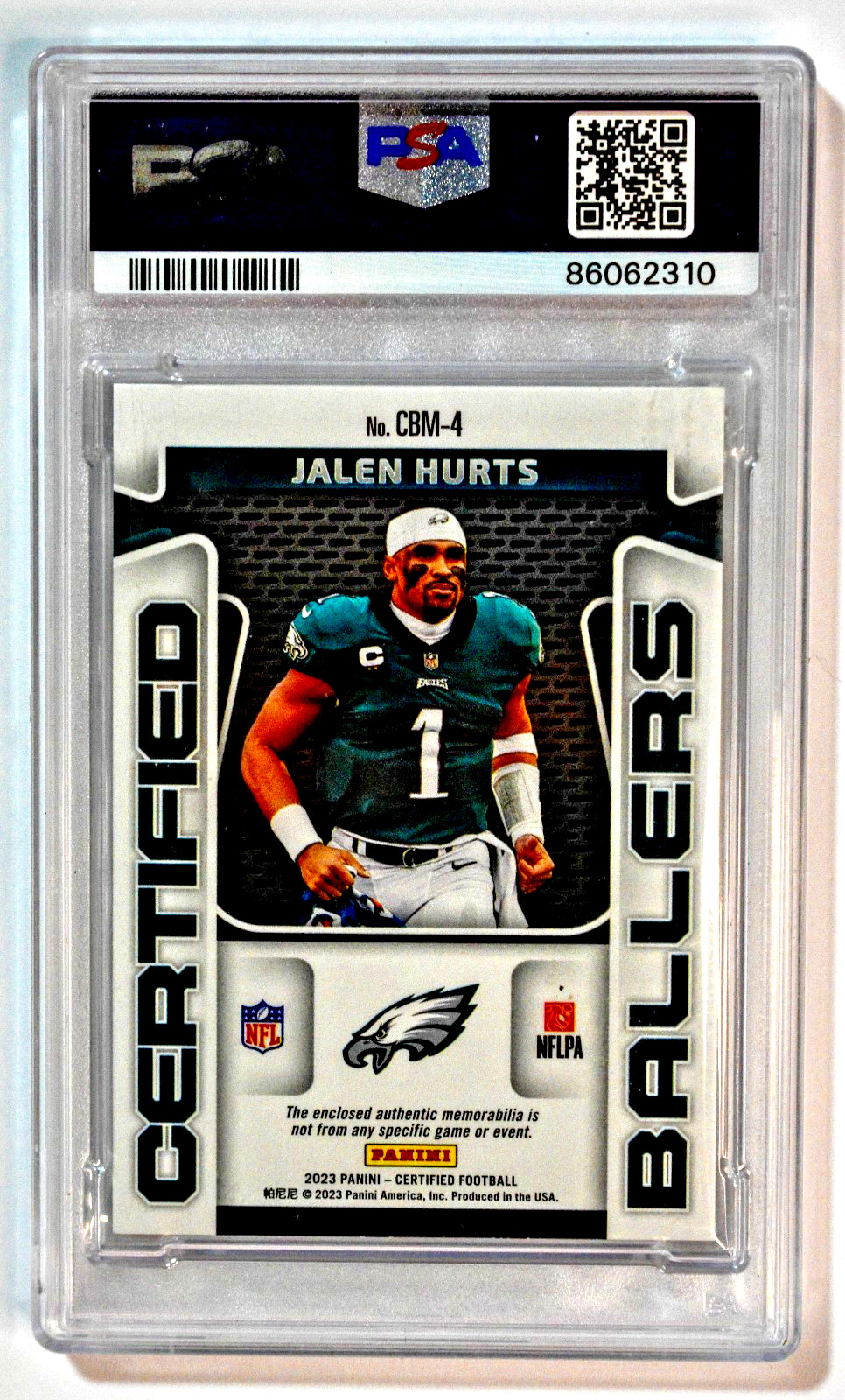 2023 Panini Certified Ballers Jalen Hurts Mirror Gold /15 Relic PSA 9 Eagles