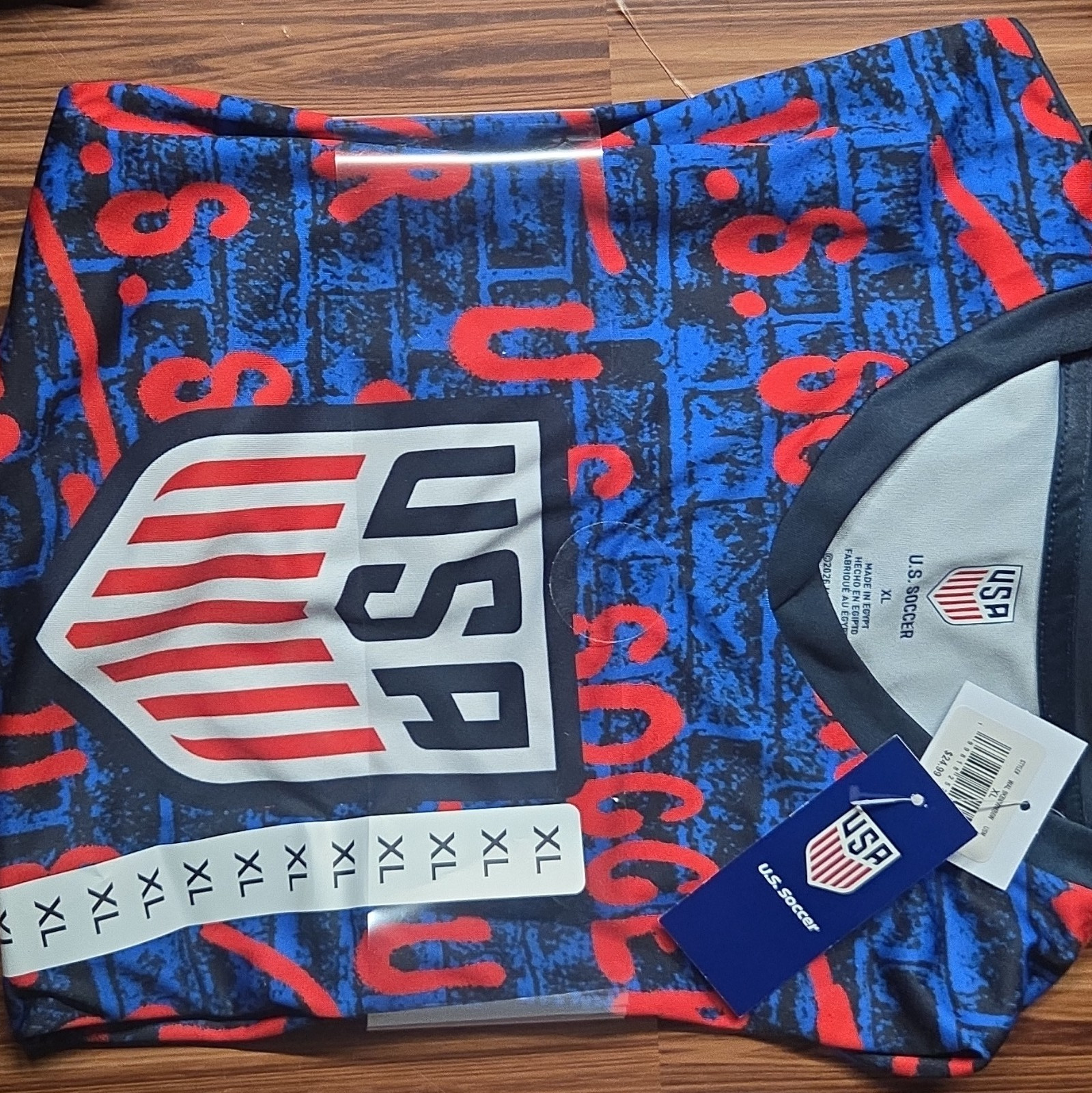 USA Soccer All Over Print Graphic Shirt, XL, Blue Red White Black, Licensed