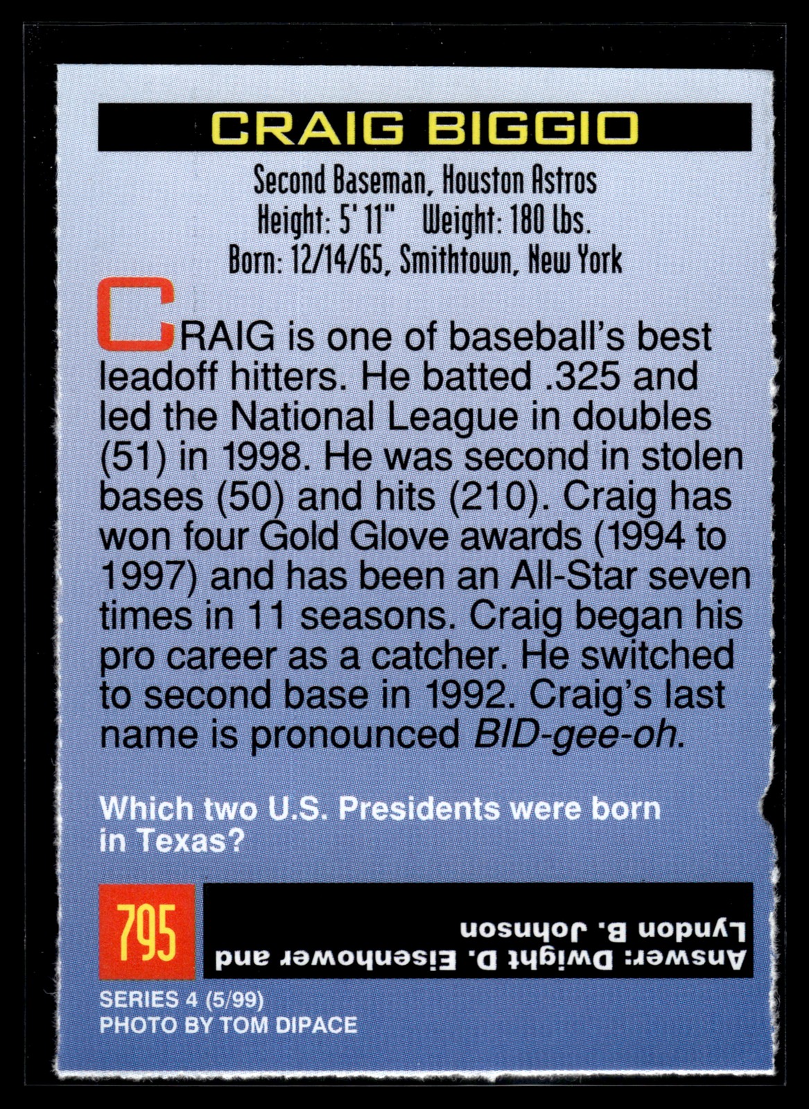 Craig Biggio 1999 Sports Illustrated for Kids Card #795