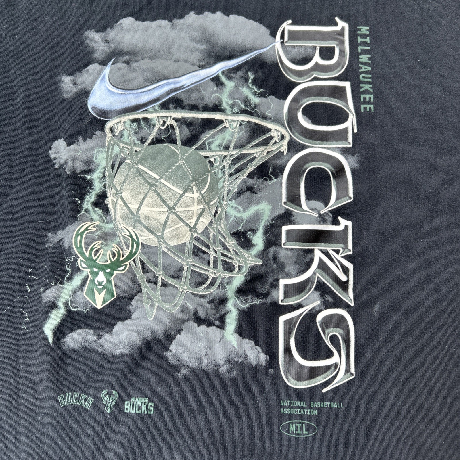 Milwaukee Bucks Basketball Nike Tee Loose Fit Black Men’s Large