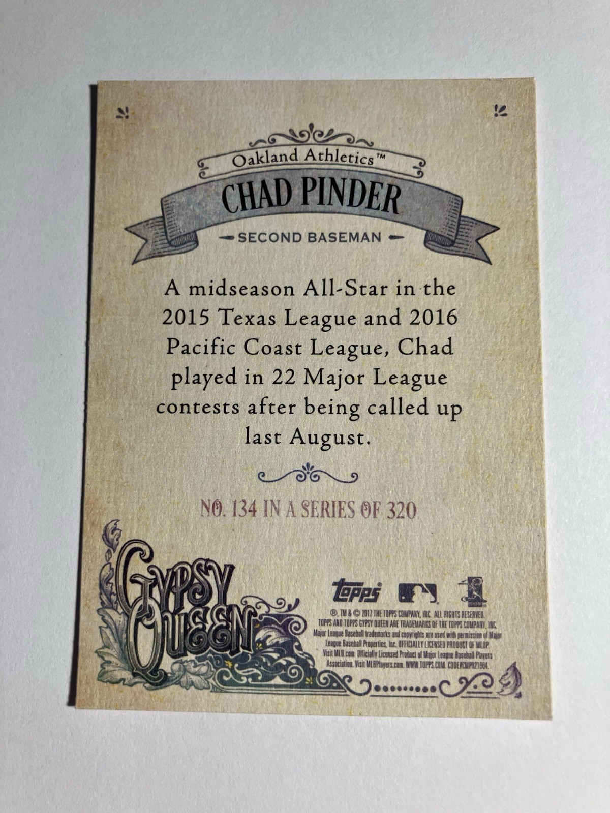Chad Pinder 2017 Topps Gypsy Queen Rookie Card #134 Oakland A’s RC