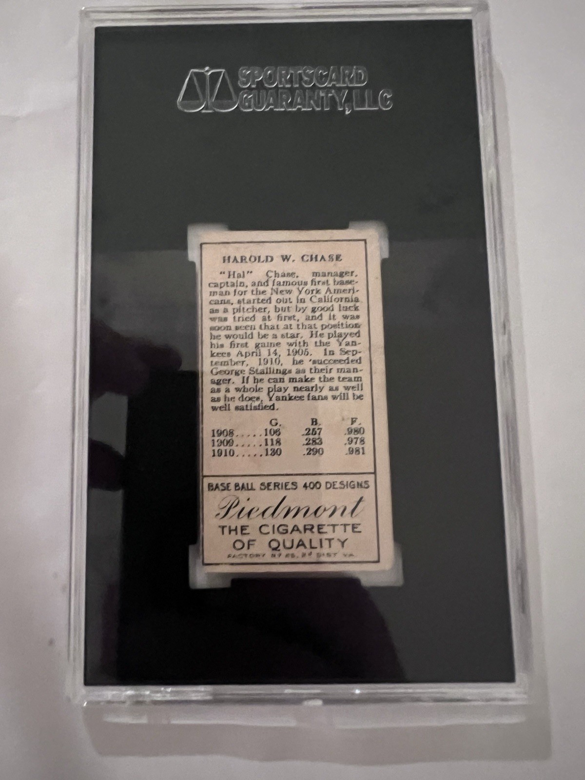 1909-11 T206 Hal Chase Base Ball Subjects Back (RC) SGC 3
