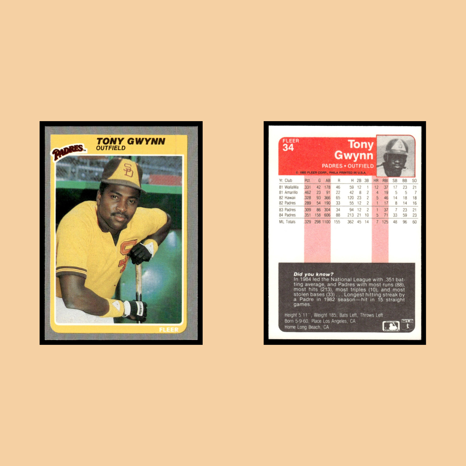 Tony Gwynn #34 1985 Fleer San Diego Padres Baseball Card MLB NM