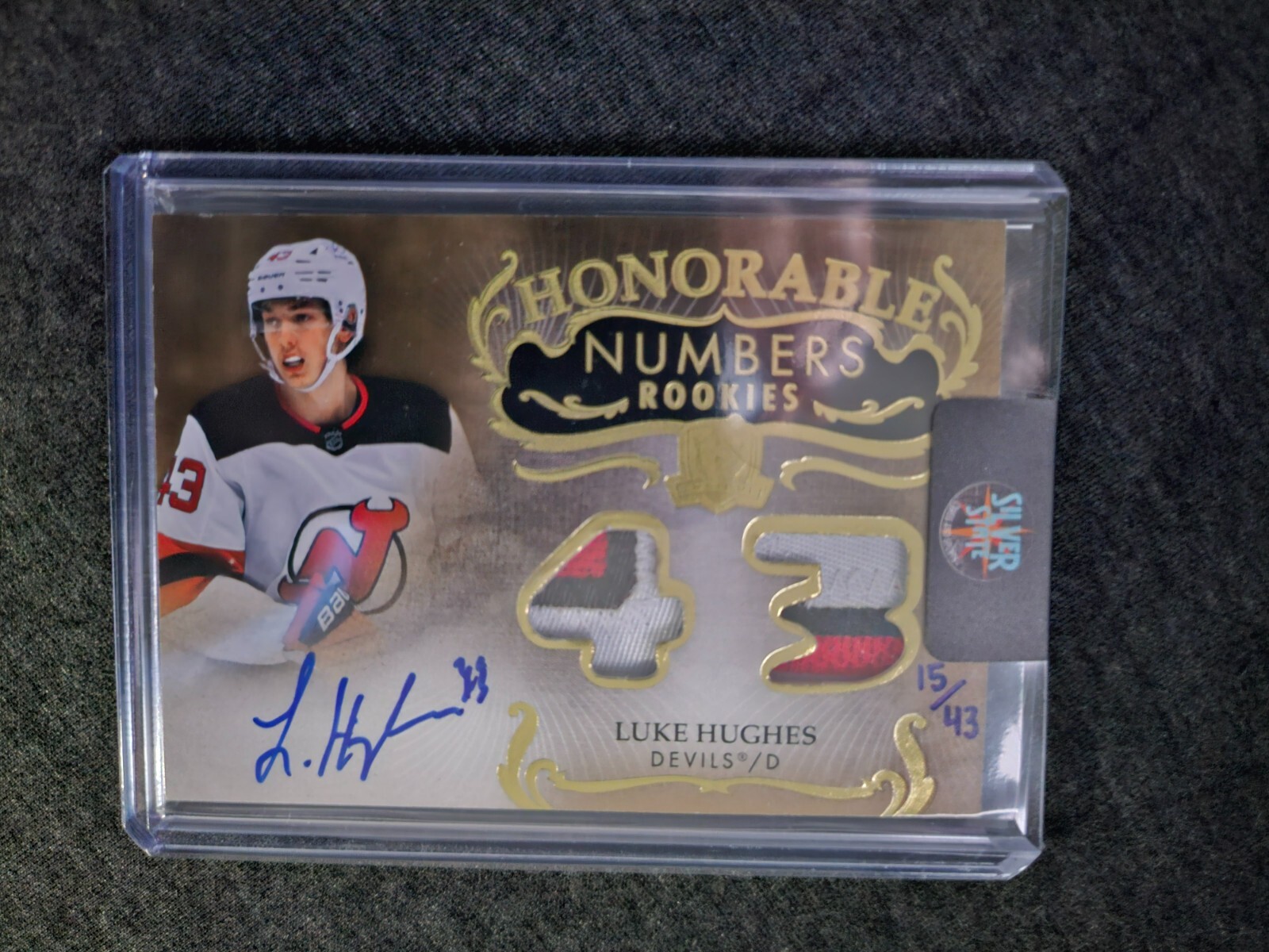 2023-24 The Cup – LUKE HUGHES – Honorable Numbers – Rookie Parch Auto – # 15/43