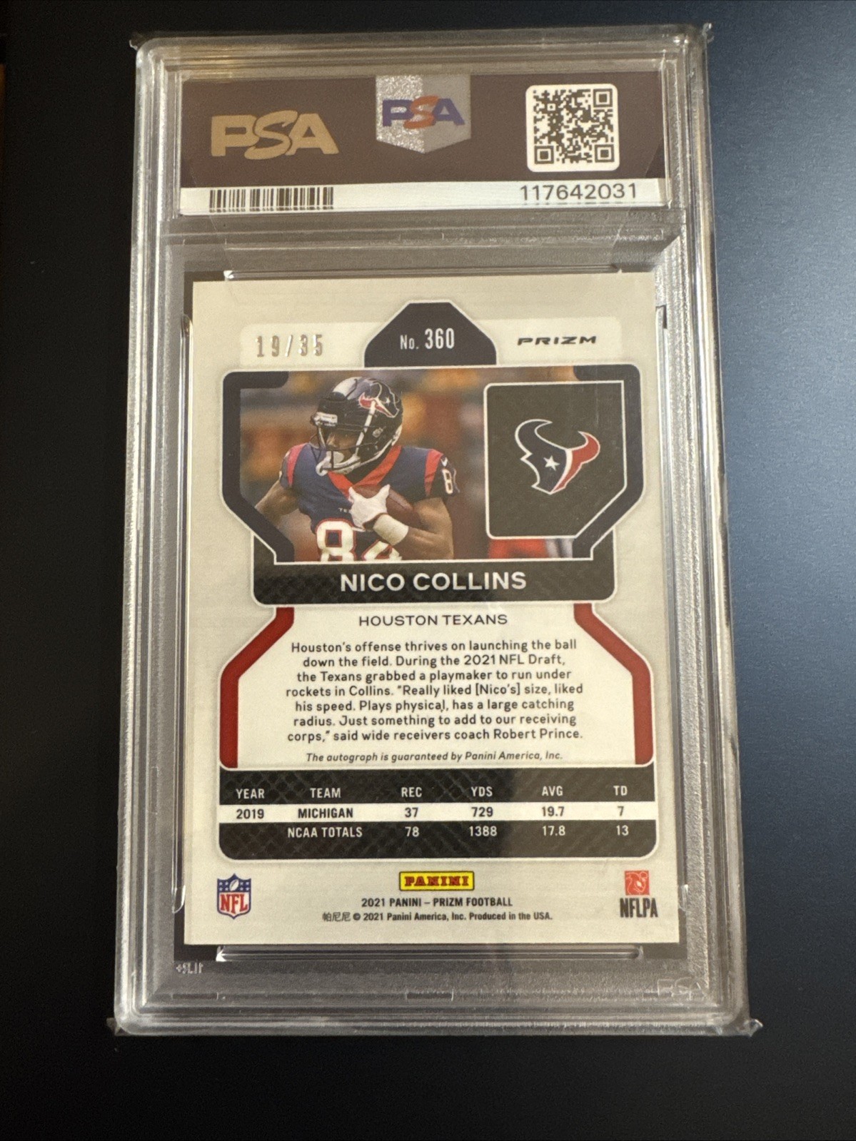 2021 Panini Prizm Football Nico Collins Red Shimmer Auto /35 RC PSA 9