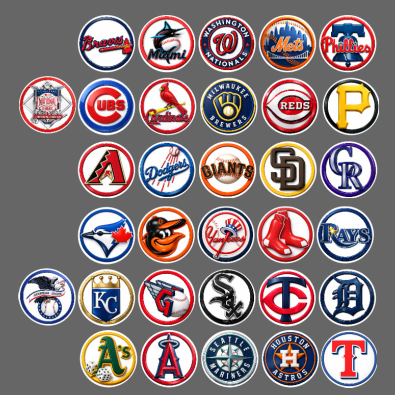 Handcrafted Baseball Team Magnets 0.9″ FULL SET/ALL 30 TEAMS. For Fan Standings
