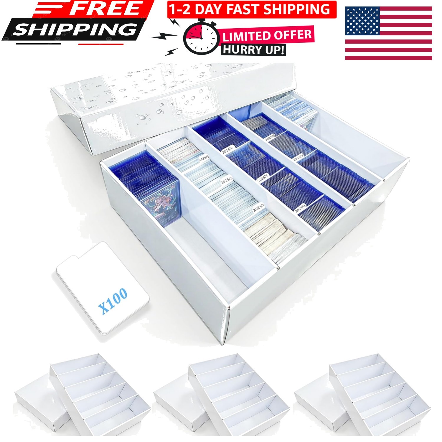 Universal 5-Row Card Storage Box with 25 Dividers – Easy Assembly Included