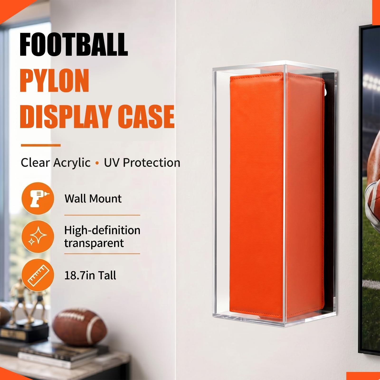 Kritkin Acrylic Football End Zone Pylon Display Case Large 18.7 x 5 x 5 Inche…