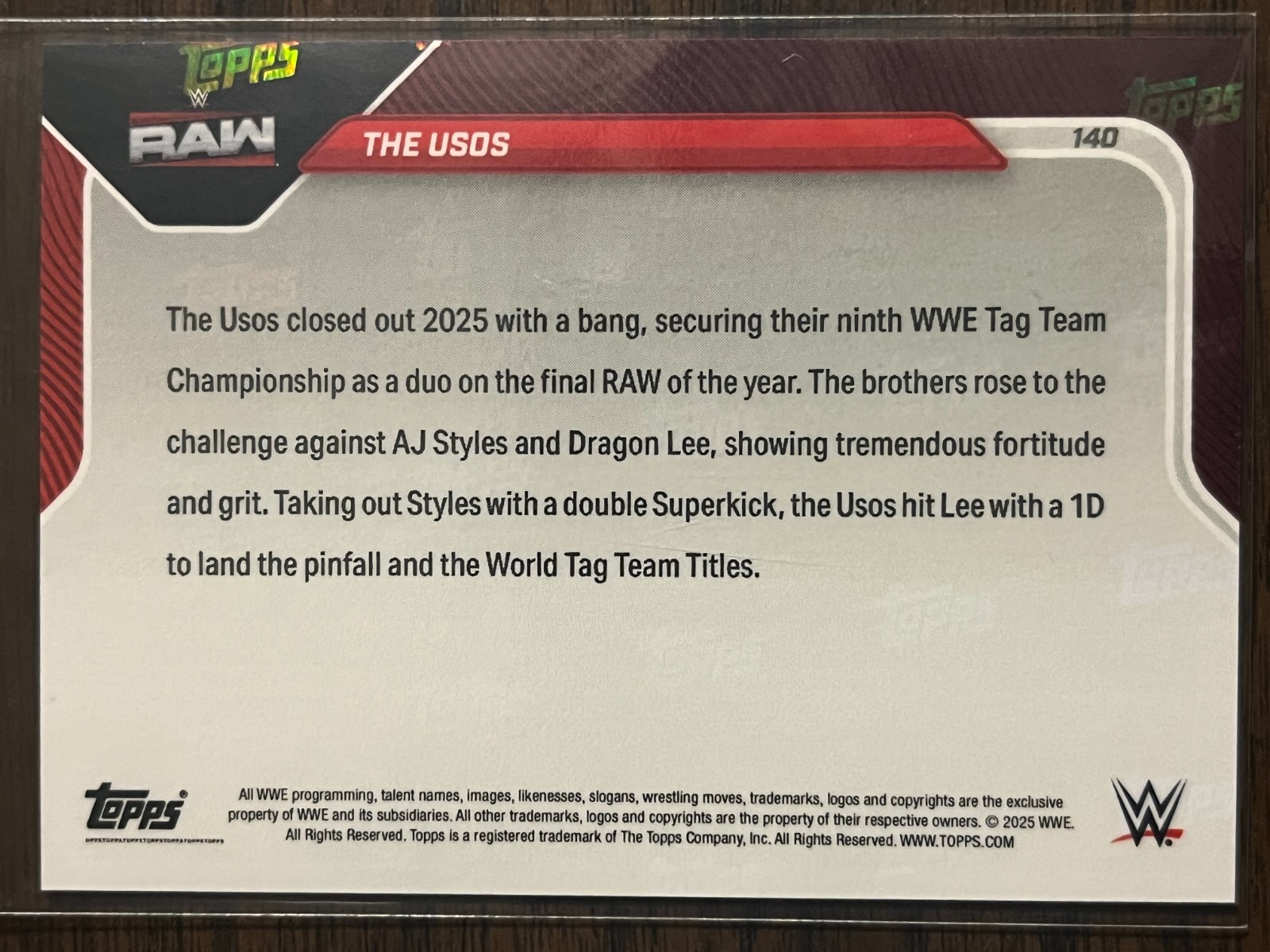 2025 Topps Now WWE #140 Jey Uso Jimmy Uso The Usos Rod Zapata RAW