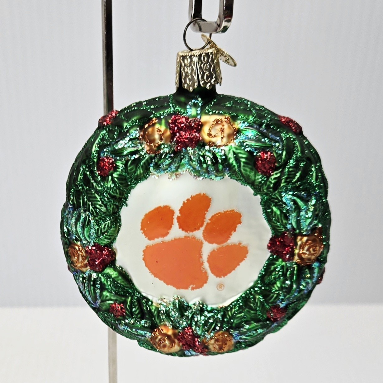 Old World Christmas Clemson Tigers Wreath Glass Ornament 2009 Boxed NCAA