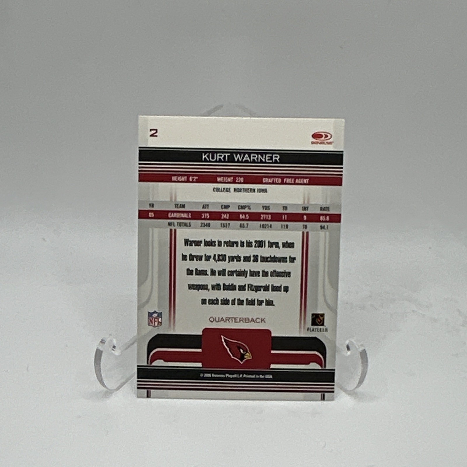2006 Donruss Gridiron Gear Kurt Warner #2 Base Set Arizona Cardinals