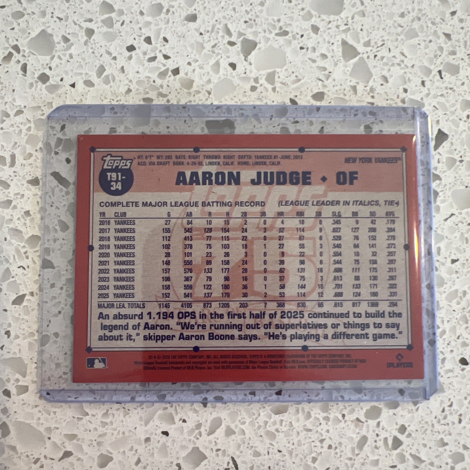 2026 Topps Series 1 1991 Throwback Aaron Judge T91-34