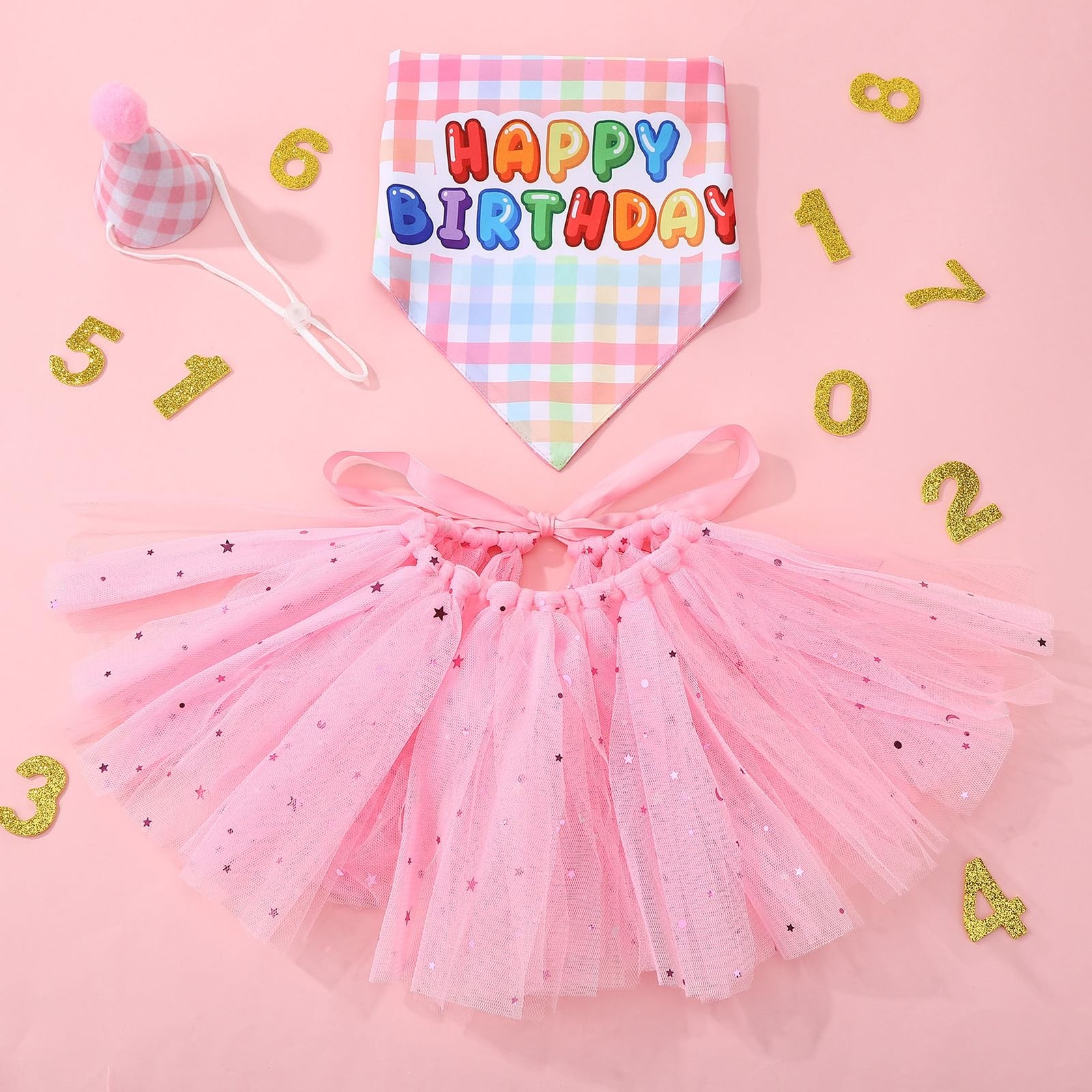 Angirlish Dog Birthday Party Outfit Set Pink Tutu Dress 8″-37″ waist, pink