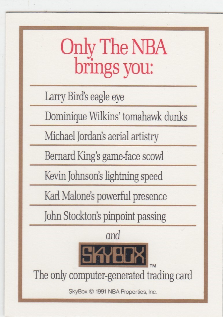 1990-91 Skybox MAIL IN REDEMPTION Salutes NBA Basketball Card – Jordan Bird