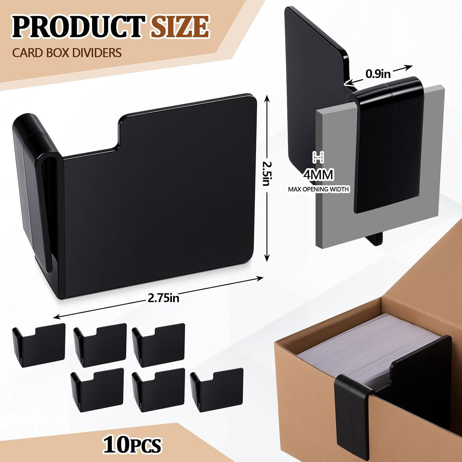 10 Pcs Black Card Box Dividers, ABS Trading Card Dividers Clip Storage Separator