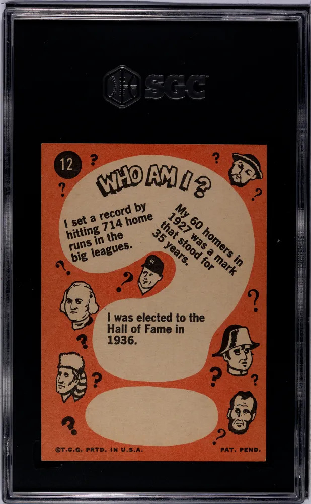 1967 Topps Who Am I? Babe Ruth #12 No Instructions On Back SGC 6