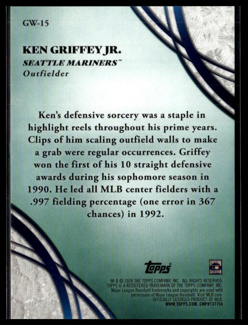 2026 Topps #GW-15 Ken Griffey Jr. Glove Work Orange Foil #/25