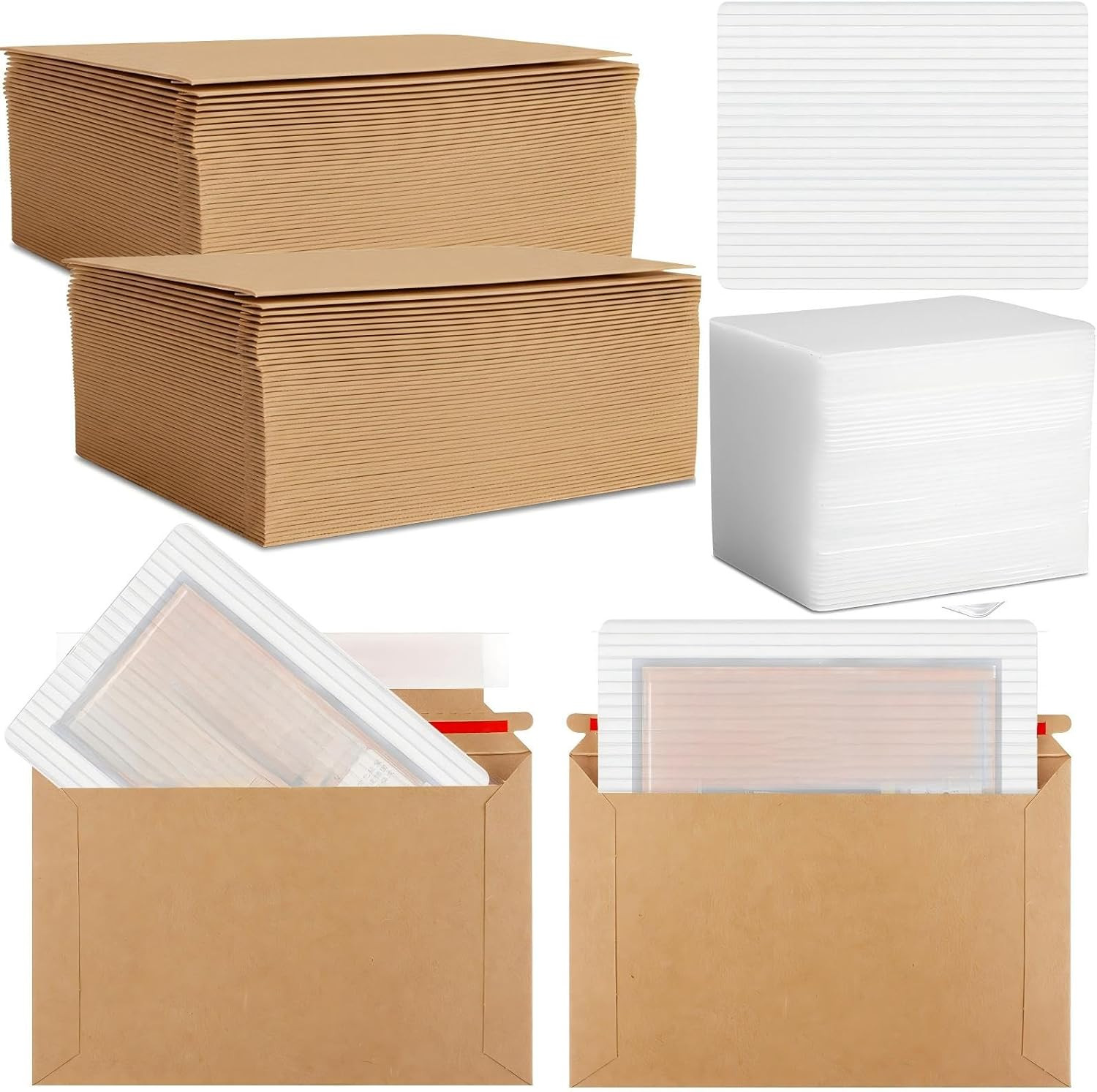 200 Pcs Trading Card Shipping Set 4 X 6” Trading Card Protector and Envelopes B