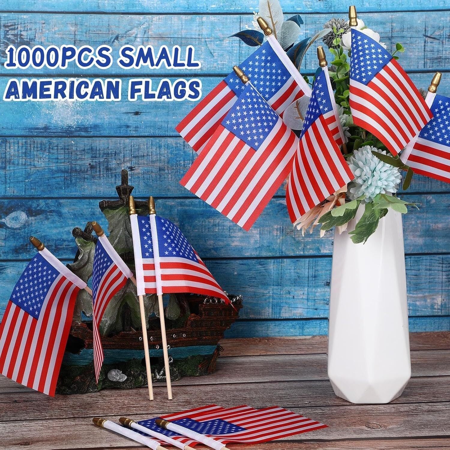 Batiyeer 1000 Pcs Small American Flags on Stick 4 x 6 Inch as picture shown