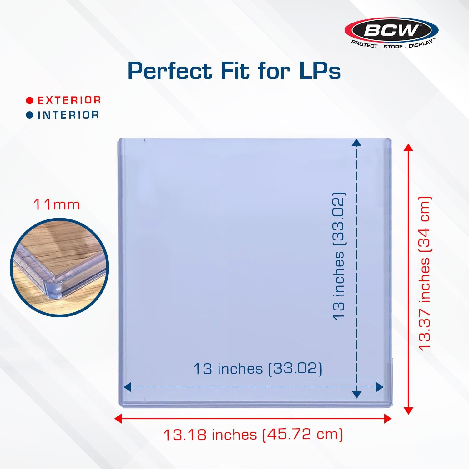 12-Inch Vinyl Record Topload Holder – 5 Pack | 11MM Thick | Rigid PVC Double LP