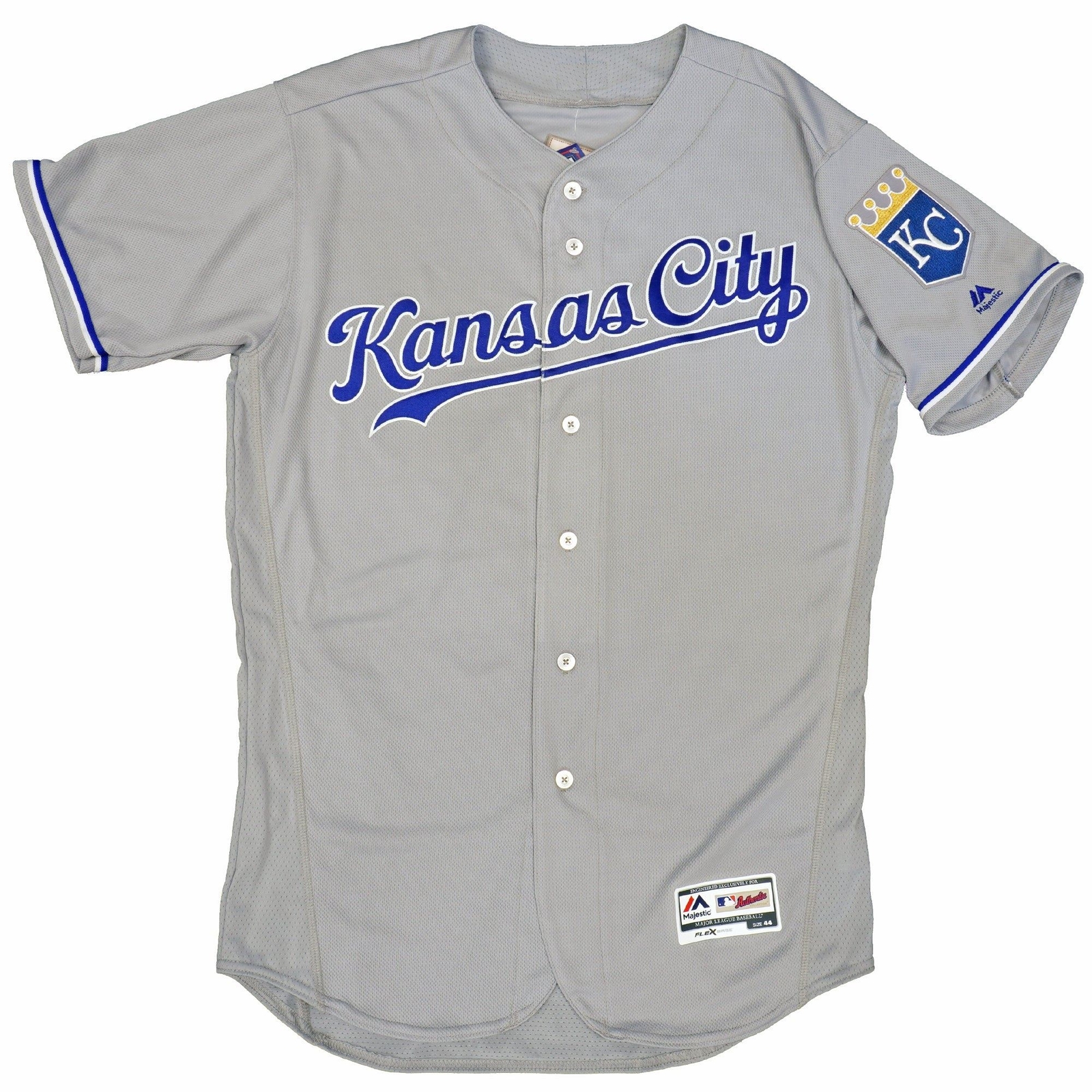 Mens MLB Kansas City Royals Authentic On Field Flex Base Jersey – Road Gray