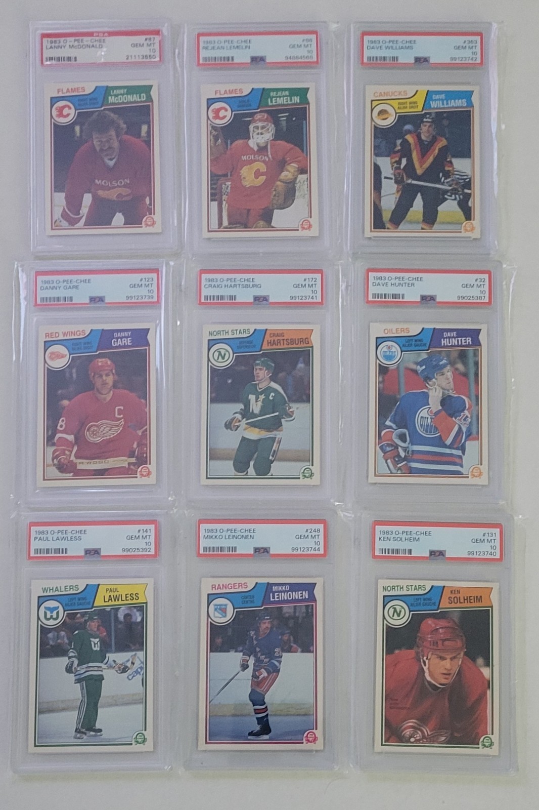 Lot of 9 1983-84 O-Pee-Chee OPC Hockey – All PSA 10 GEM MINT – 3 Rookie Cards RC