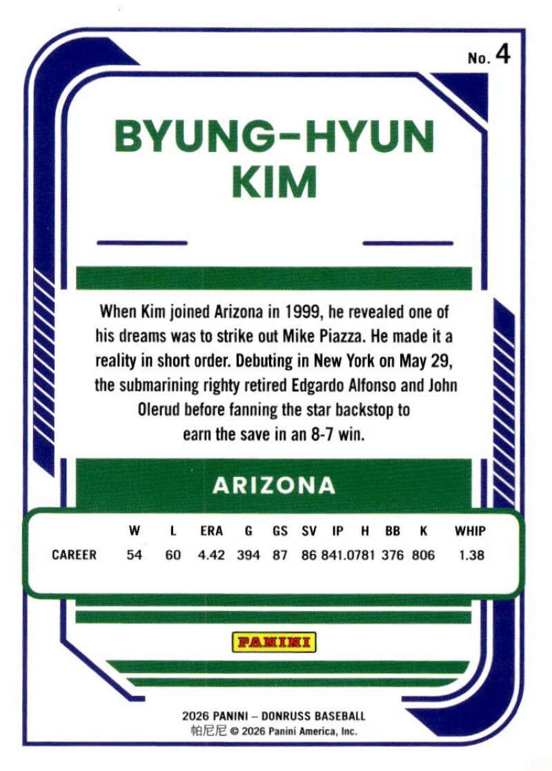 BYUNG-HYUN KIM 2026 Donruss Laser #4 MLB Diamondbacks ID:172622