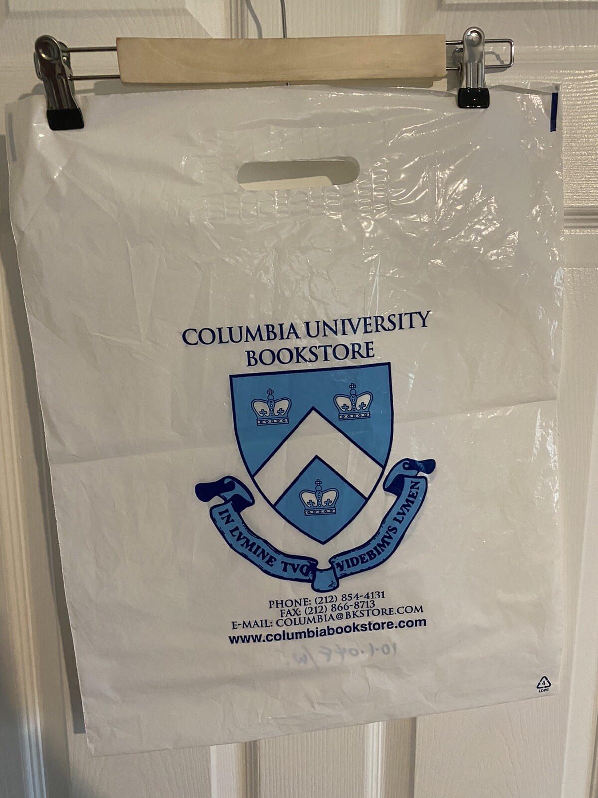 Columbia University Bookstore Disposable Plastic Bag 20″x16″ White Shopping Bag
