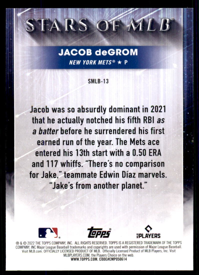 2022 Topps #SMLBC-13 Jacob deGrom Stars of MLB Chrome