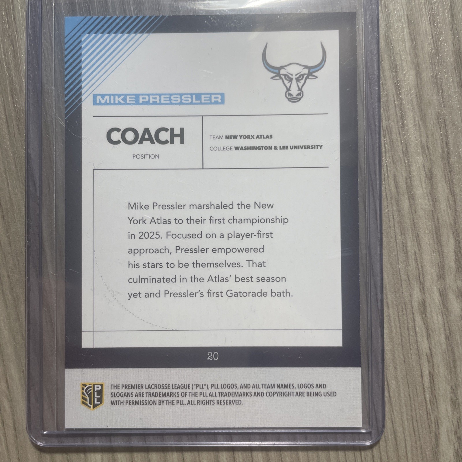 Mike Pressler Auto 6/25 Premier Lacrosse League Fieldside 2026 NY Atlas Coach