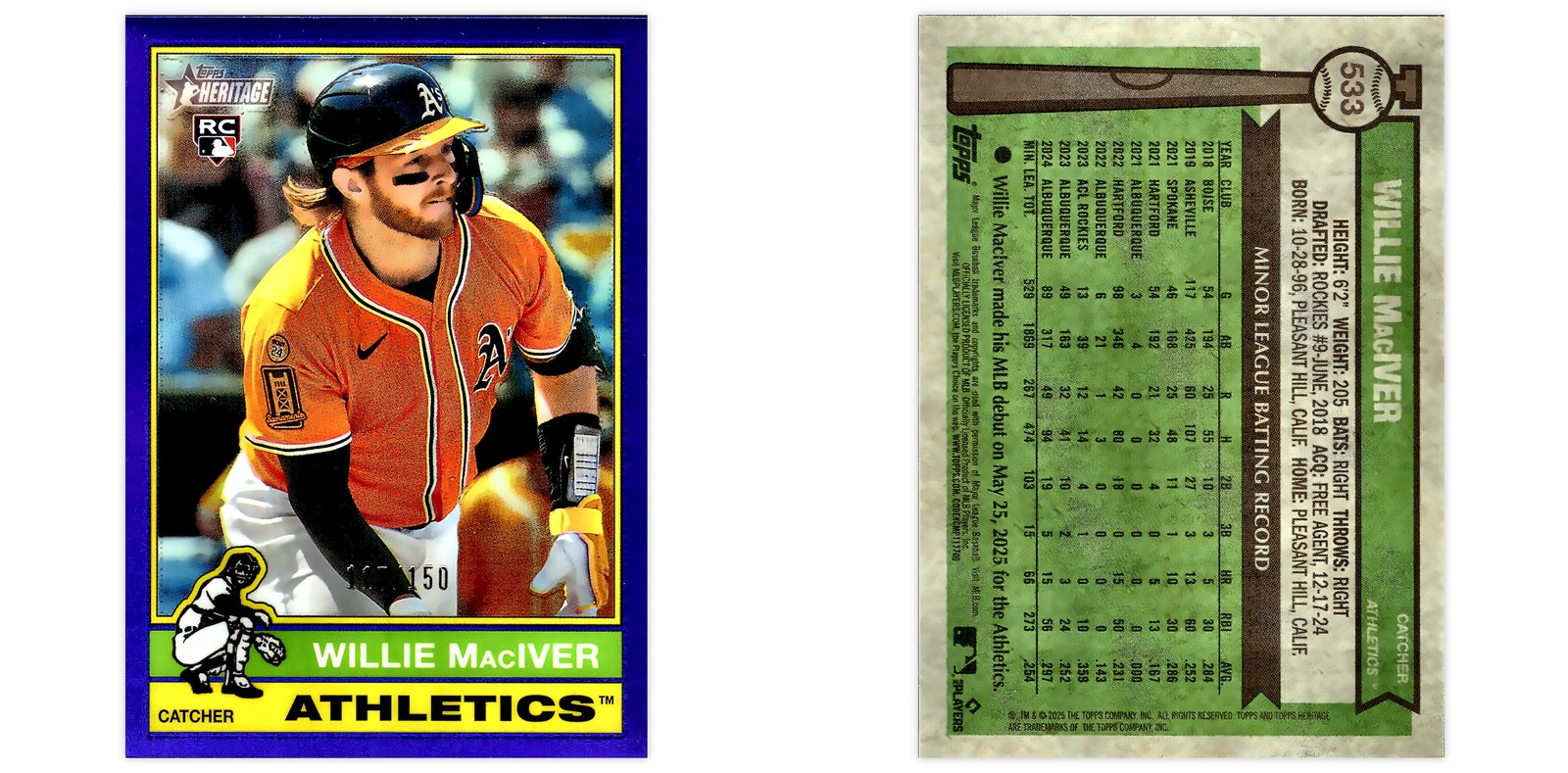 Willie MacIver Rookie #/150 Topps Heritage 2025 #533 Chrome Blue Refractor