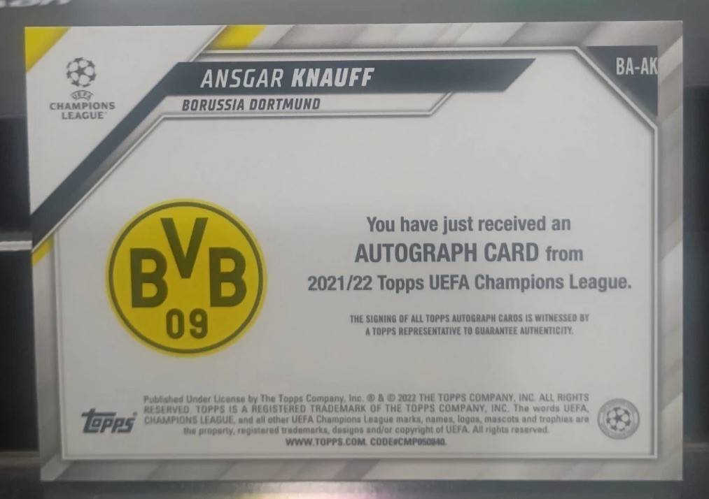 Ansgar Knauff #BA-AK 2021-22 UEFA Champions League Autograph Borussia Dort FS-1