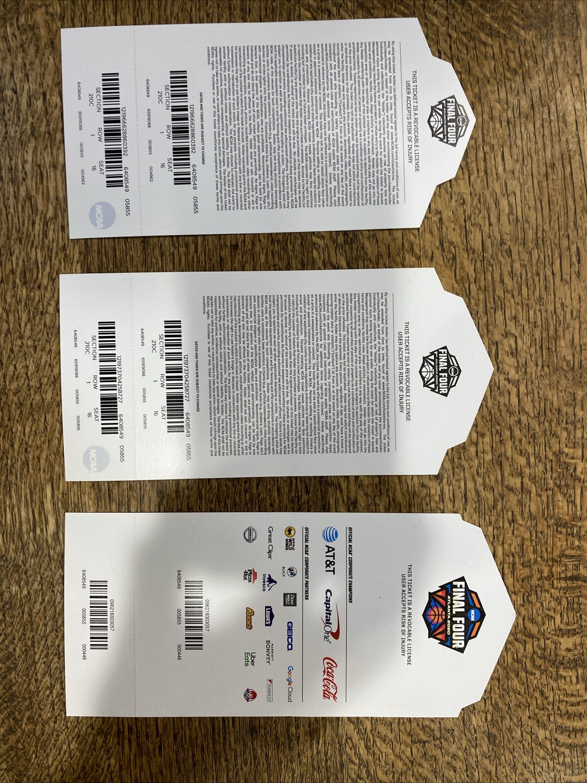 Rare 2020 Men’s NCAA Final Four Atlanta Semi & Championship Tickets Spot Gloss