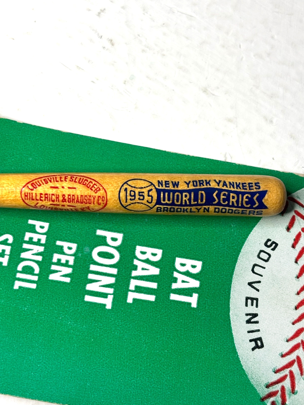 1955 World Series Yankees Brooklyn Dodgers Baseball Bat Pencil on Card No Pen