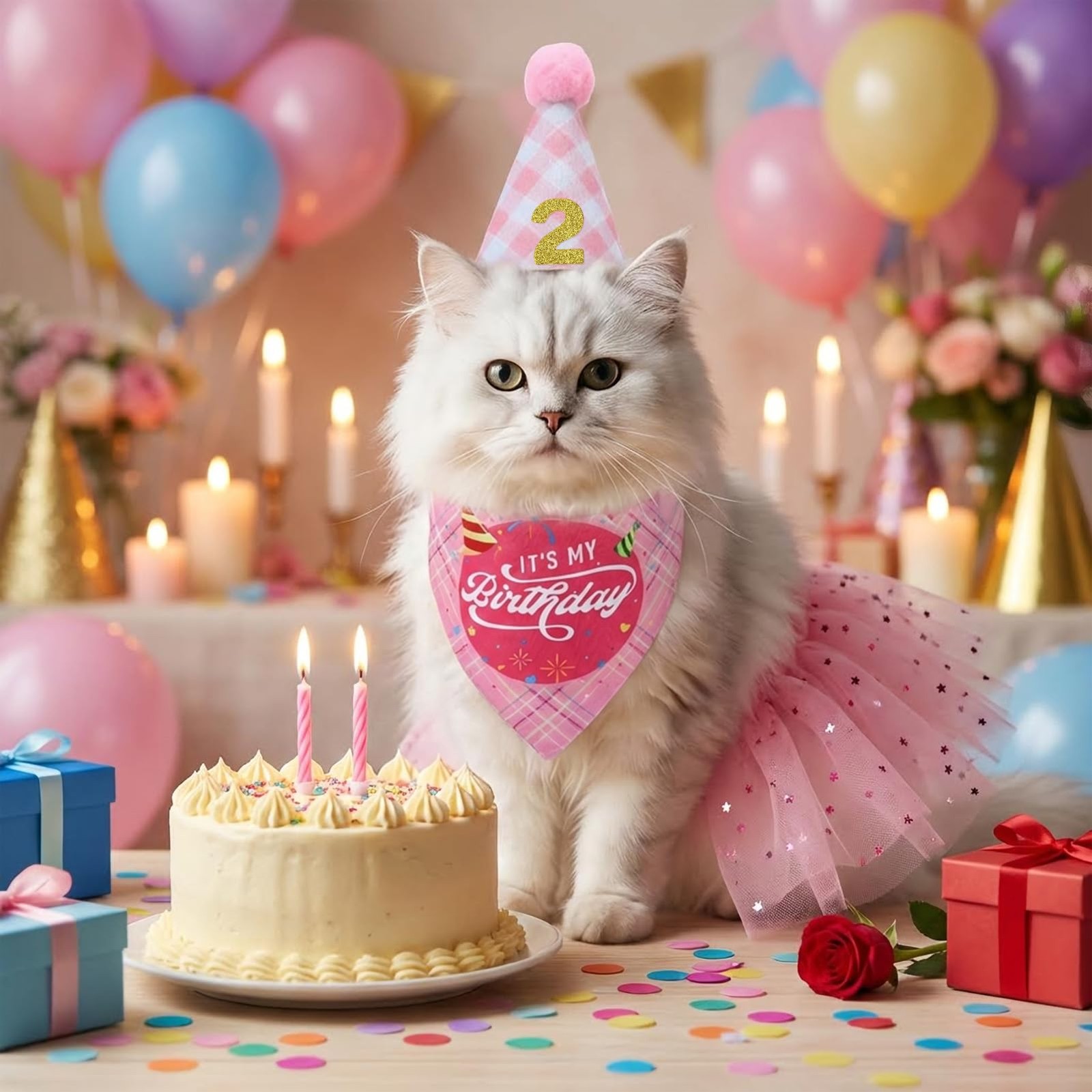 Angirlish Dog Birthday Party Outfit Set Pink Tutu Dress 8″-37″ waist, pink