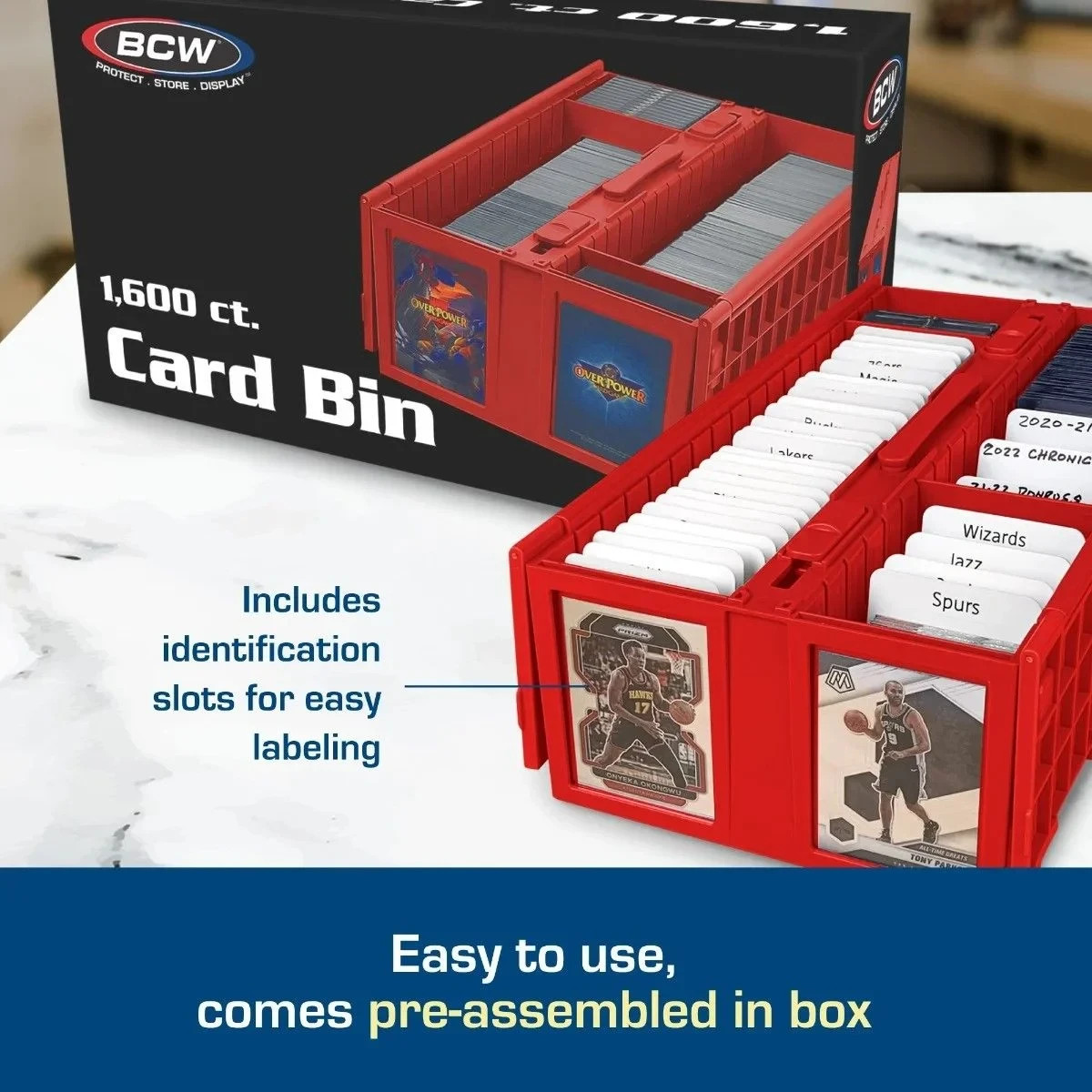 BCW 1600 Count Red Plastic 2 Row Collectible Trading Card Bin with Hinged Lid