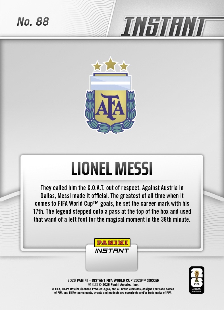 2026 Panini Instant FIFA World Cup #88 Lionel Messi Argentina – Presale