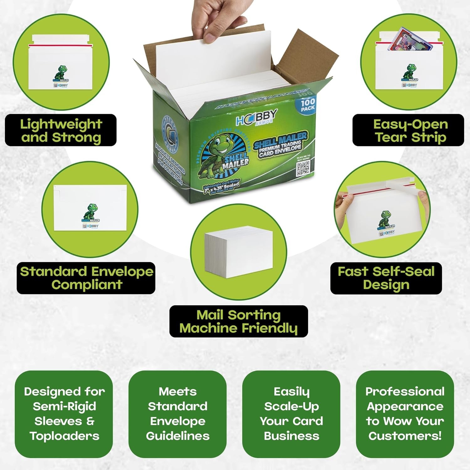 Trading Card Mailers 7×4.35in Cardboard Envelopes Self-Seal Pack of 100
