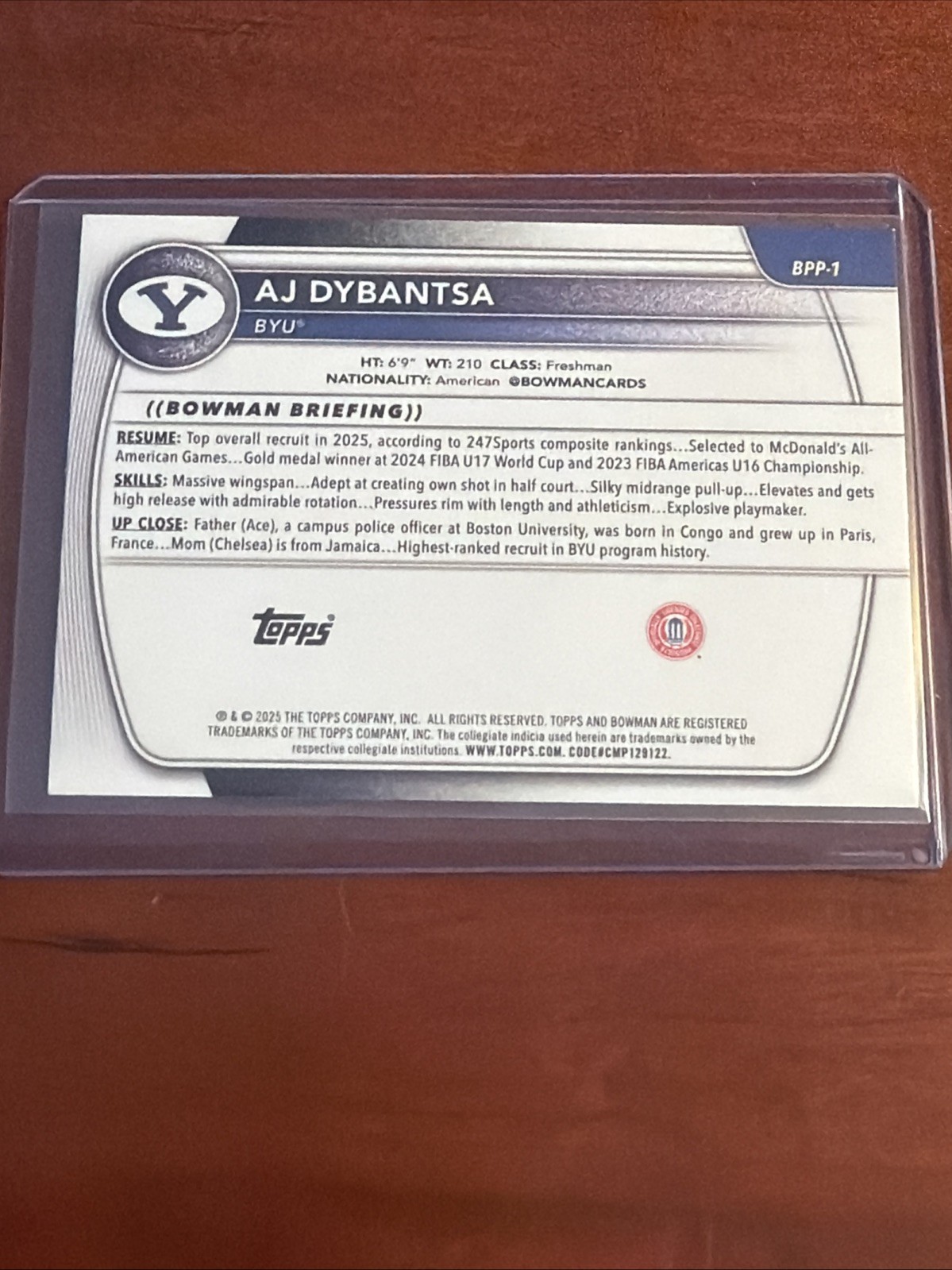 2025 Bowman AJ Dybantsa 1st Bowman #BPP-1 BYU Cougars Basketball