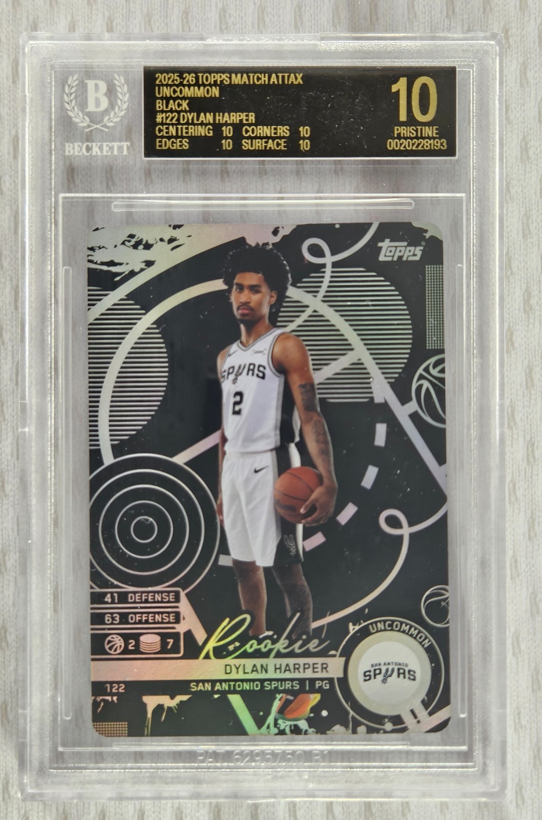 2025-26 Topps Match Attax-Dylan Harper-Uncommon Black-BGS 10 Black-Rare!! (RC)