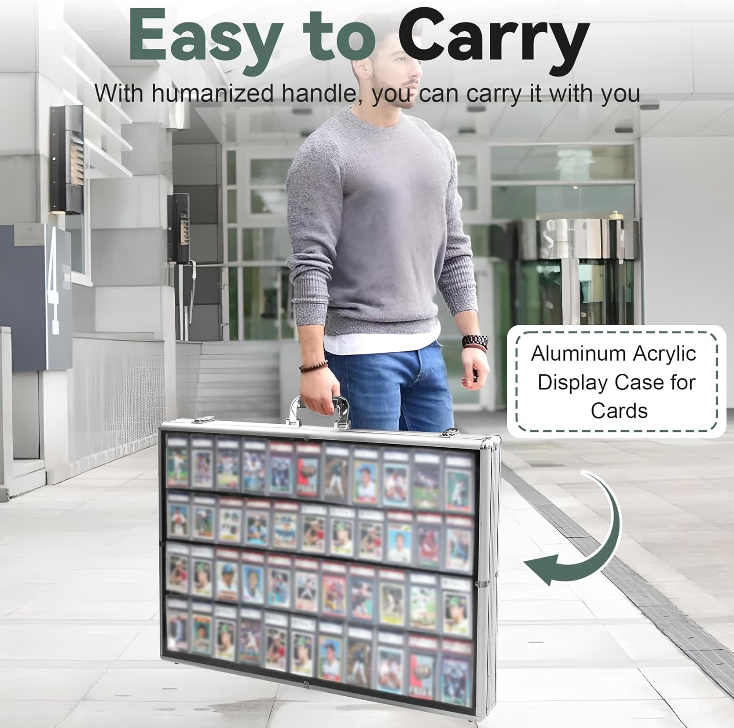 34 in X 22 in Silver Card Show Display Case Large Aluminum, Trading Card Display