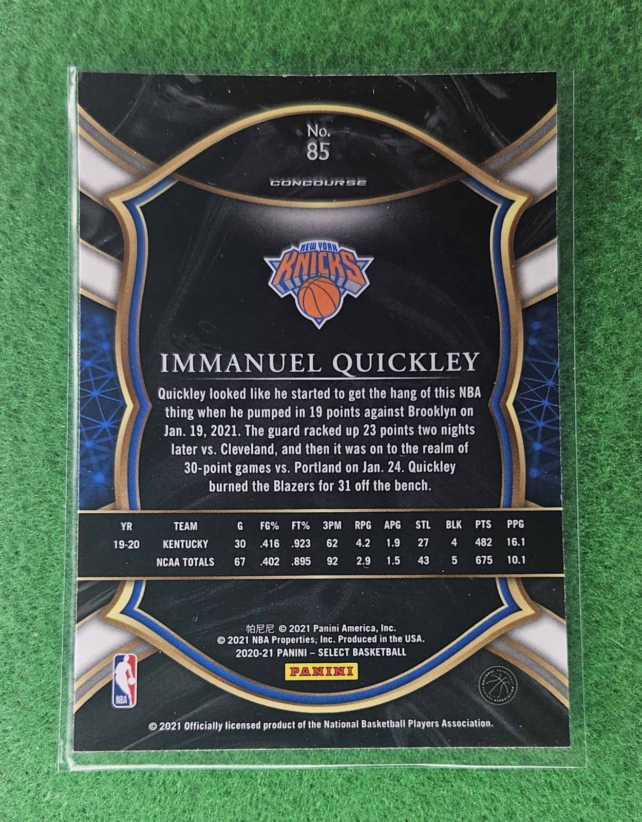 2020-21 Panini Select – Concourse Immanuel Quickley #85 Blue (RC)