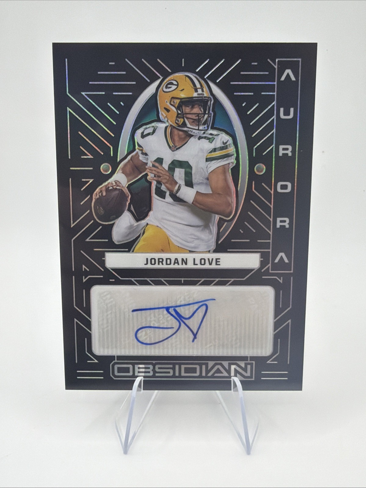 2022 Panini Obsidian – Aurora Autographs Jordan Love #AA-JLO /100 (AU)